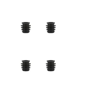 May include: Four black plastic furniture leg caps. The caps are designed to protect floors from scratches.