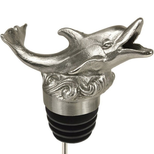 Stainless Steel DOLPHIN Wine Pourer Aerator Wine Gift Sea Ocean Captain Ship Beach House Fisherman Mascot Unique Fun Gift