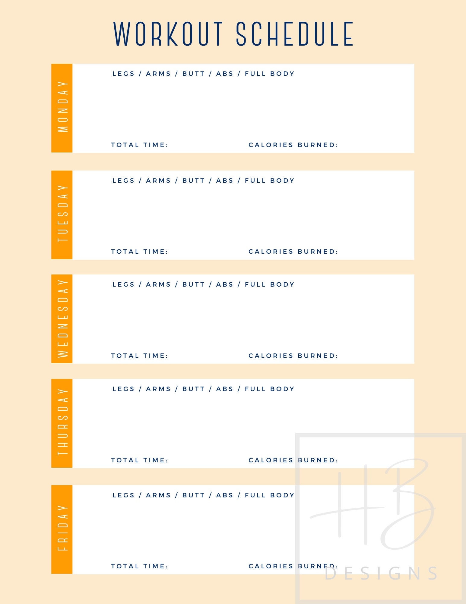 Monday to friday workout chart hotsell