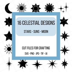 Stars Suns Moon SVG Bundle - Cut Files - SVG File - Celestial - Downloadable - jpg - png - ai - tif