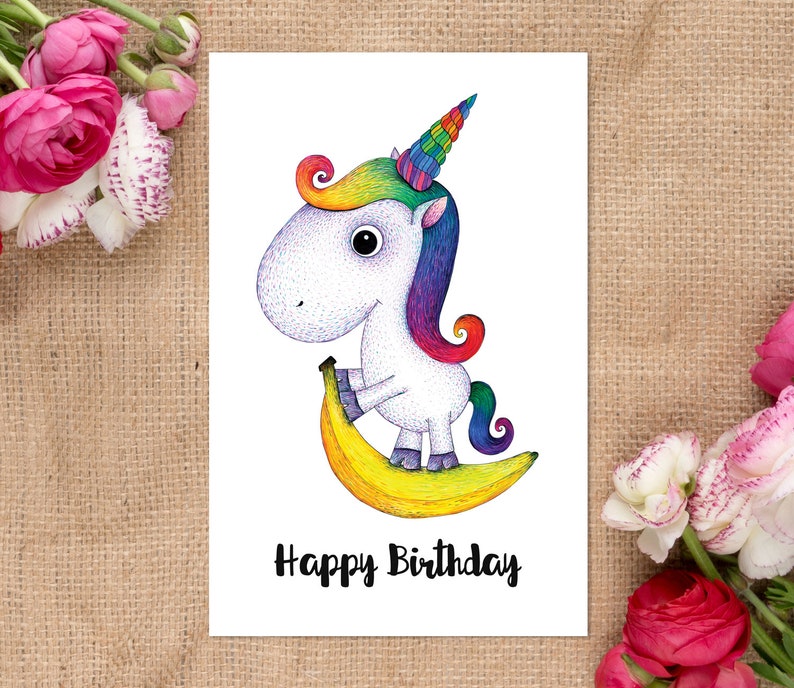 Rainbow Unicorn Card for Baby Girl Printable Birthday Card Digital Download Art Unicorn Birthday Card Unicorn Printable Greeting Card