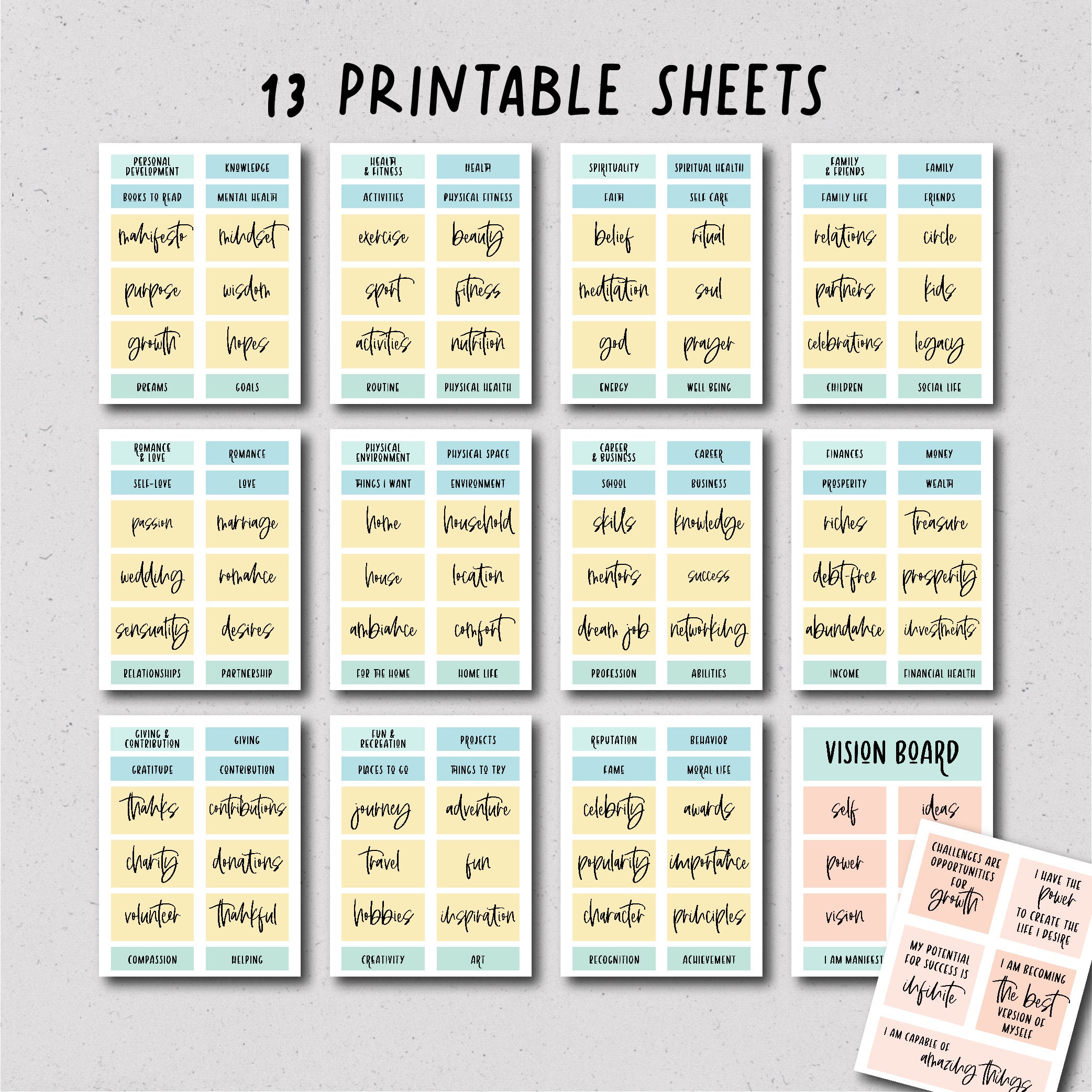 vision board template printable layout manifesting etsy