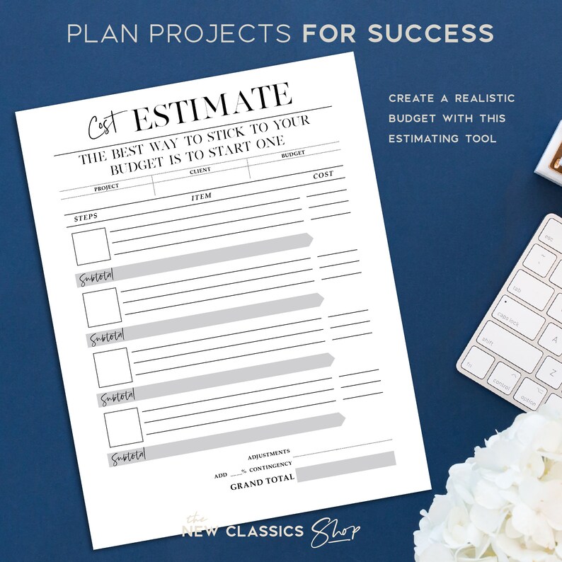 COST ESTIMATE Printable Planner Sheet/ Project Planner/ US Etsy