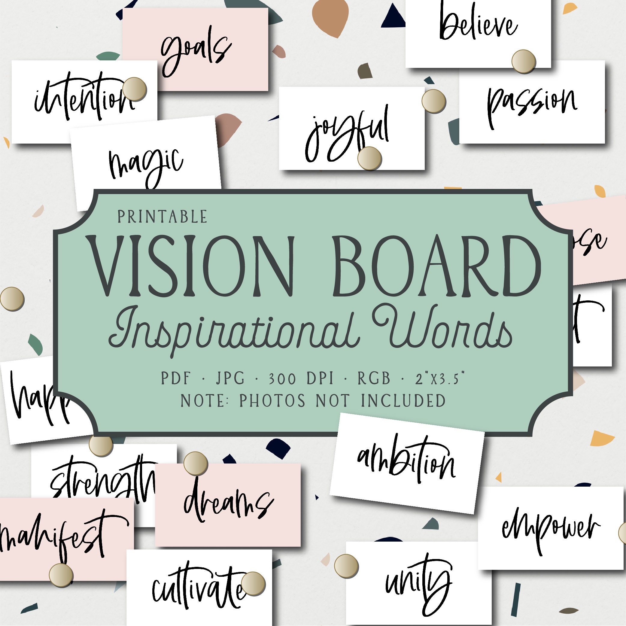 Vision Board Words Printable Cards Inspirational Words Etsy