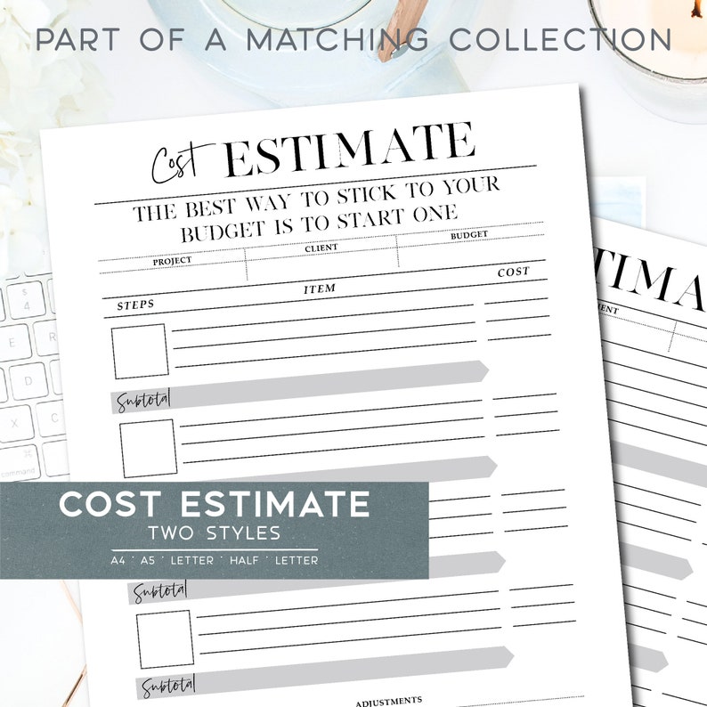 COST ESTIMATE Printable Planner Sheet/ Project Planner/ US Etsy