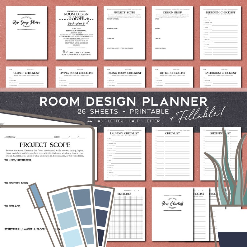 HOME IMPROVEMENT binder Fillable PDF room design planner for image 1