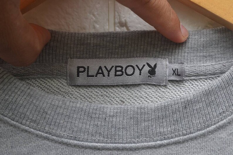 Vintage Playboy embroidery logo 90s grey XL sweatshirt hugh hefner