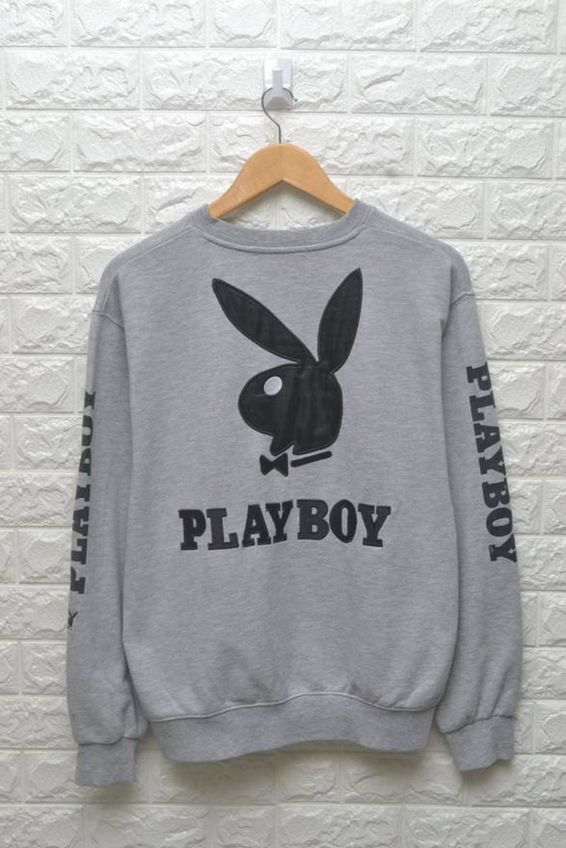 Vintage Playboy embroidery logo 90s grey XL sweatshirt hugh hefner