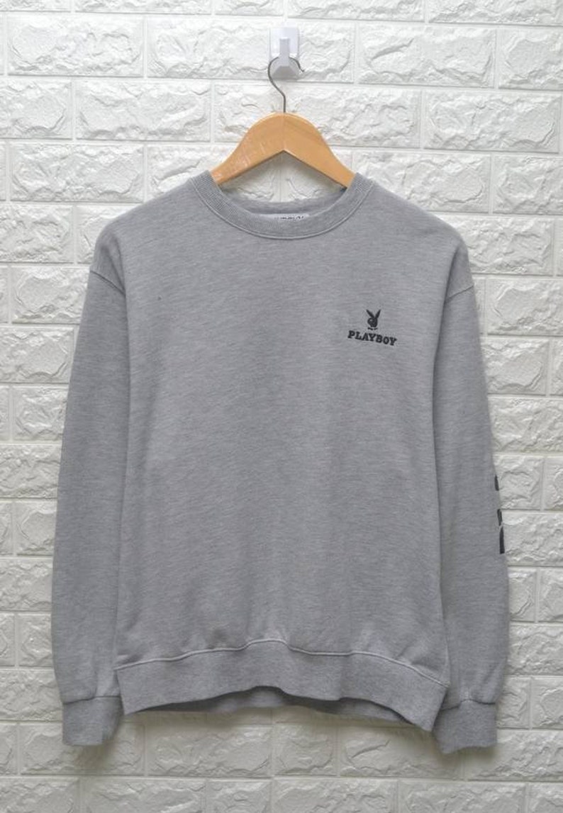 Vintage Playboy embroidery logo 90s grey XL sweatshirt hugh hefner