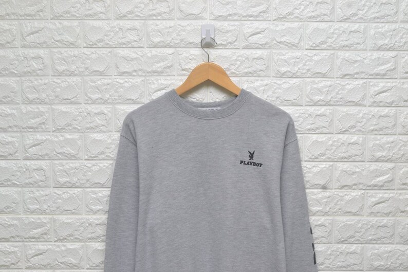 Vintage Playboy embroidery logo 90s grey XL sweatshirt hugh hefner