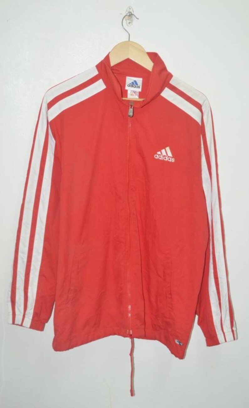 Vintage 90er Jahre Adidas drei Streifen rot Trainer Jacke Vintage 90er Jahre Adidas drei Streifen rot Trainer Jacke