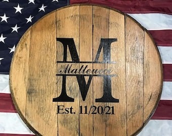 Bourbon Barrel head, personalized, monogram, guestbook, wedding,  guest book