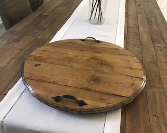 Bourbon Barrel head serving tray , or centerpiece