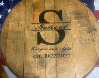 Bourbon Barrel head, personalized, monogram, guestbook, wedding,  guest book