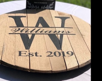 Bourbon Barrel head, personalized, monogram, guestbook, wedding,  guest book