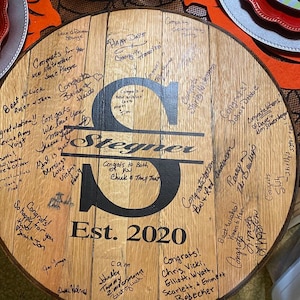Bourbon Barrel head wedding guest book , guestbook, wedding,  guest book