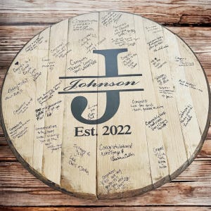 Bourbon Barrel head wedding guest book , guestbook, wedding,  guest book