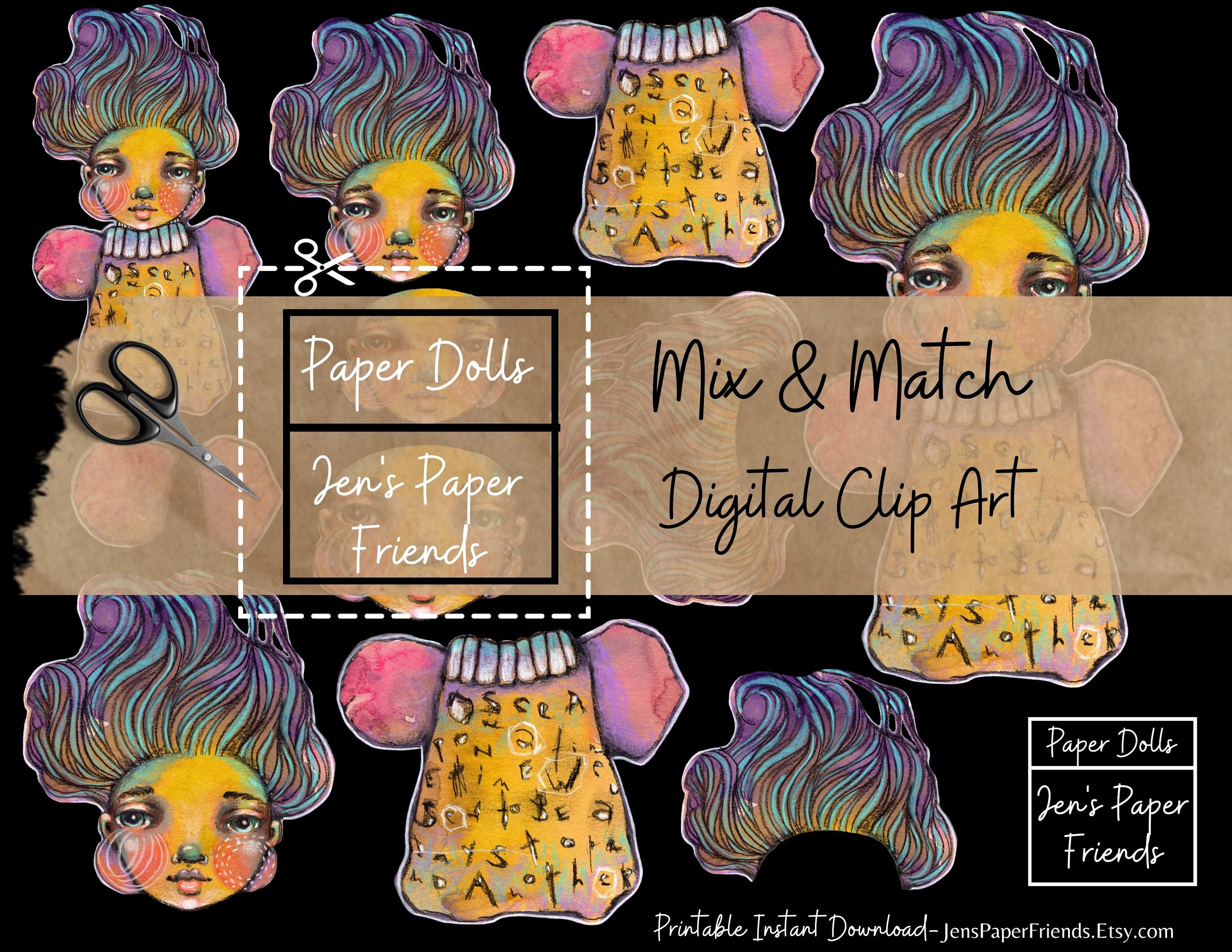PRINTABLE PAPER DOLLS Paper Doll Collage Sheet Digital Mixed Etsy México