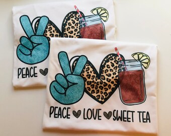 Peace Love Sweet Tea Cheetah Heart Sublimation Tshirt