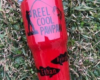 Personalized Custom Stainless Tumbler Grandpa Dad Reel Cool Fishing Kids Names