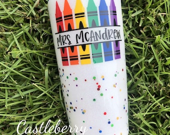 Personalized Glitter Epoxy Crayon Teacher Tumbler Teacher Appreciation Custom
