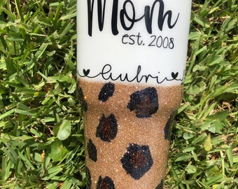 Personalized Cheetah Mom Aunt Glitter Epoxy Resin Stainless Tumbler
