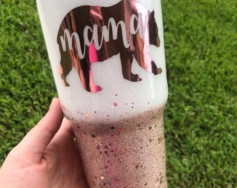 Personalized Glitter Epoxy Rose Gold Mama Bear Tumbler