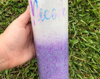Handmade Custom Glitter Epoxy Resin Lavendar Holographic Stainless Tumbler
