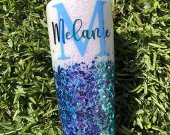 Personalized Glitter Chunky Mermaid Teal Epoxy Resin Tumbler