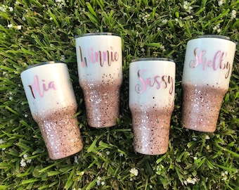 Personalized Glitter Epoxy Rose Gold Tumbler