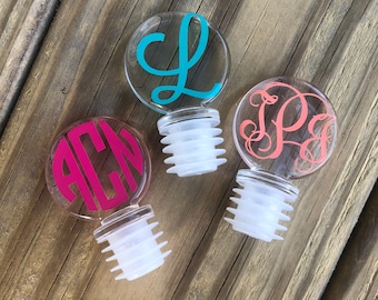 Personalized Monogrammed Acrylic Reusable Wine Bottle Cork Stopper