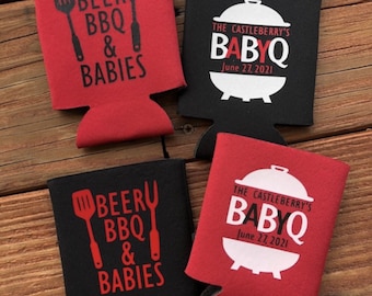 Custom Personalized Neoprene BaBy-Q Baby Shower Barbecue Drink Can Koozie Cooler Party Favor