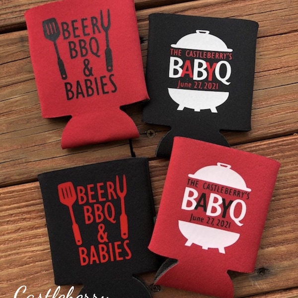 Custom Personalized Neoprene BaBy-Q Baby Shower Barbecue Drink Can Koozie Cooler Party Favor