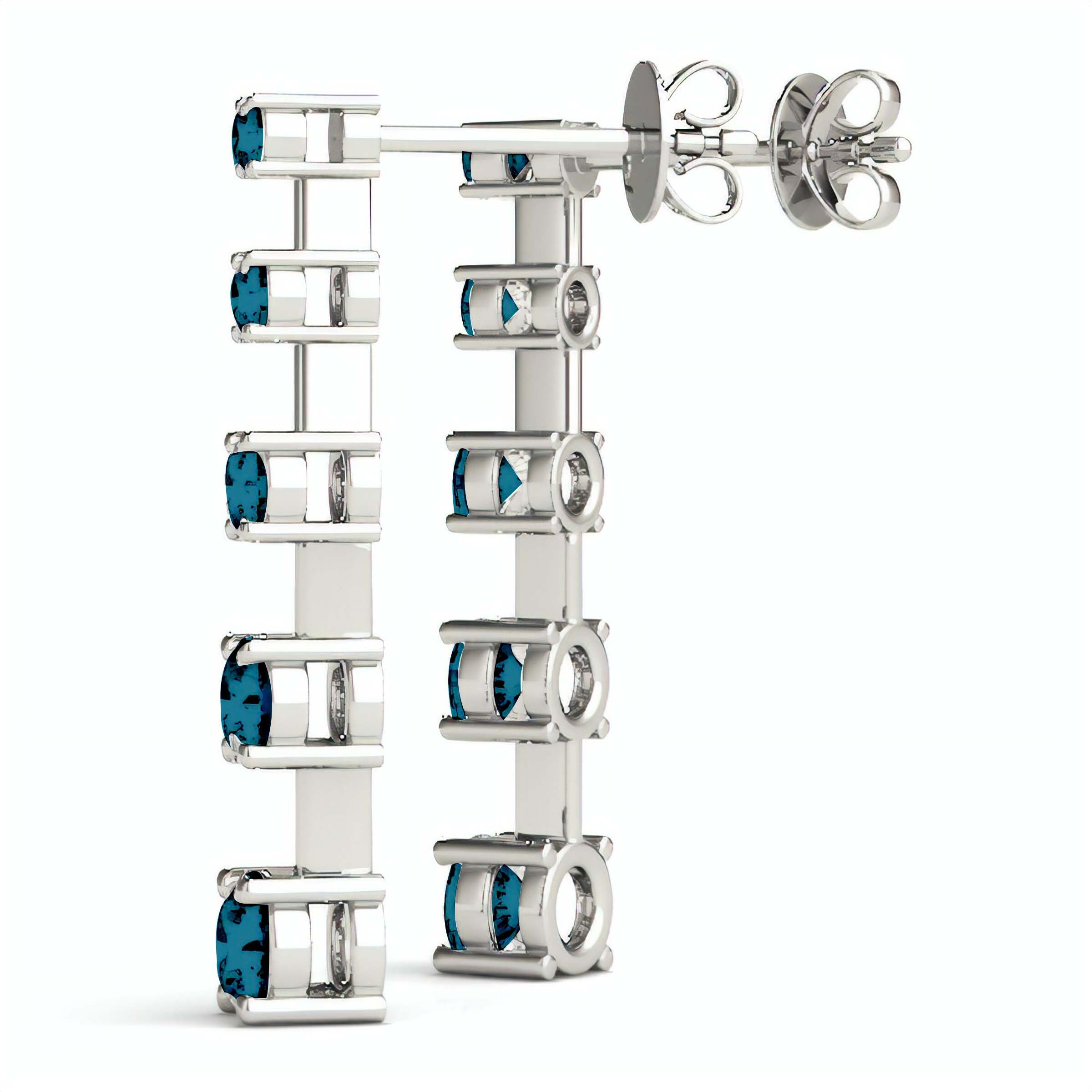 5 Stone Lab Grown Blue Diamond Dangle Earrings in 14K Gold Blue Diamond