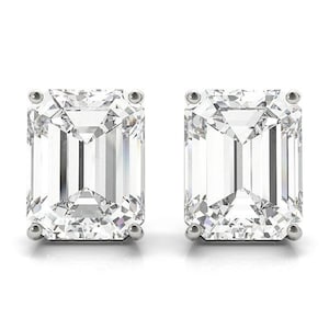 14K Gold Emerald-Cut Lab-Grown Diamond Stud Earrings (0.50–5.00 CTW, F/VS+) – Elegant Four-Prong Setting