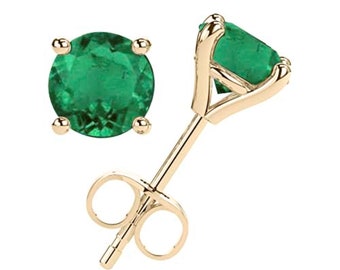 Natural Emerald Stud Earrings: 14K Gold May Birthstone Jewelry