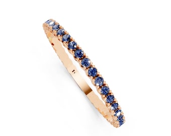 14K Gold Lab-Created Blue Sapphire Flexible Bangle – AAA Gemstone Half-Flex Bracelet (1.00–10.00 CTW)