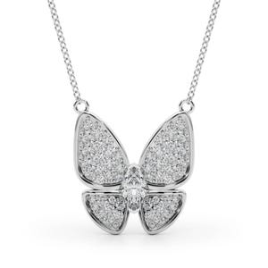14K Gold Butterfly Diamond Pendant Necklace – Pavé Wings with Marquise-Cut Center (0.25 CTW, Lab-Grown or Natural)