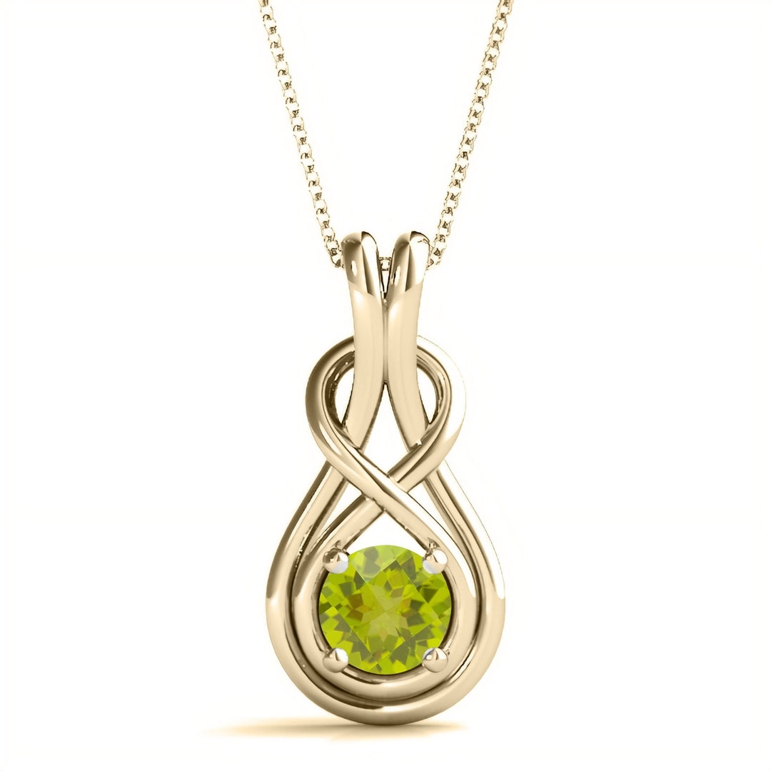 Peridot Love Knot Pendant Necklace in 14K Yellow Gold Peridot Pendant