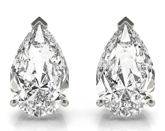14K Gold Pear-Cut Diamond Stud Earrings (0.50-6.00CTW, F/VS+) in Secure Three-Prong Setting