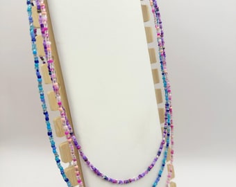 Pink, Purple, & Blue Seed Bead Multi-Strand Necklace