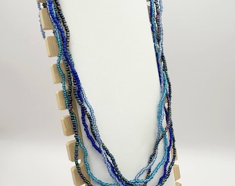 Blue Seed Bead Multi-Strand Necklace