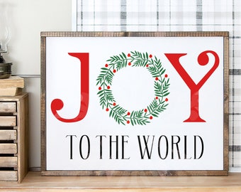 Vreugde aan de wereld SVG vector gesneden bestanden voor Cricut silhouet, kerstkrans clipart, kerstliederen, digitale download, DXF PNG, boerderij tekenen