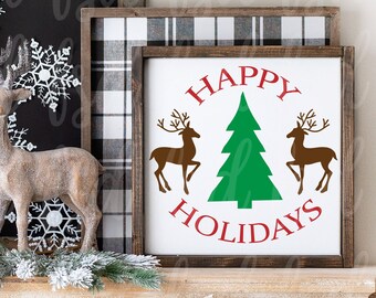 Kerstboom SVG, rendieren illustraties, digitale borden, kerst home decor, kerst gesneden bestand, prettige vakantie, DXF, digitale download, PNG