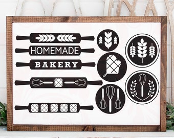 Kitchen SVG cut file Bundle, Bakery rolling pin clipart, Farmhouse Baking, Homemade, whisk vectors, cricut silhouette, digital png dxf, art