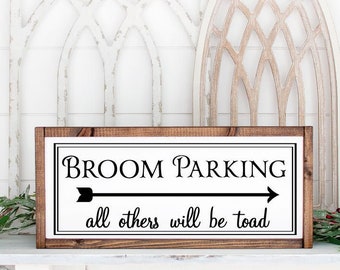 Bezem parkeren SVG, Halloween silhouet PNG, Cricut digitale cut-bestand, Instant Download, val hout teken vector, oktober herfst teken PNG DXF