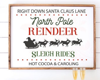 Noordpool rendieren SVG, Kerstmis gesneden bestand, Santa Claus Sleigh SVG, rendieren, Cricut digitaal bestand, vakantie illustraties, boerderij teken ontwerp