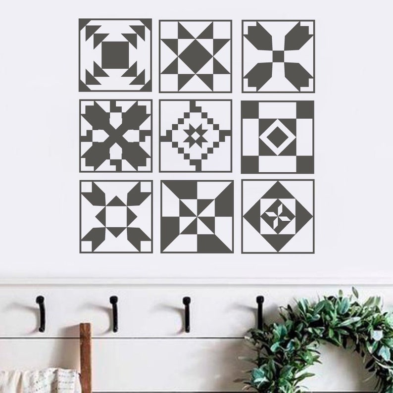 Barn Antique Barn Quilt Block Pattern Wreath Vinyl Wall Decor Etsy
