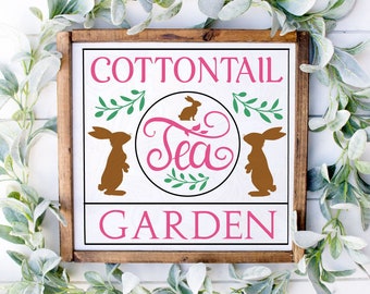 Paashaas SVG bestand knippen, Cottontail Garden, konijntje clipart, Pasen teken ontwerpen, lente plank sitter, Cricut, dxf png, digitale kunst