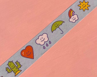 Silver Lining Washi Tape | 10mm Rice Paper | Smiley Faces | Decorative Tape for Bullet Journaling & Planners | Cute Emoji